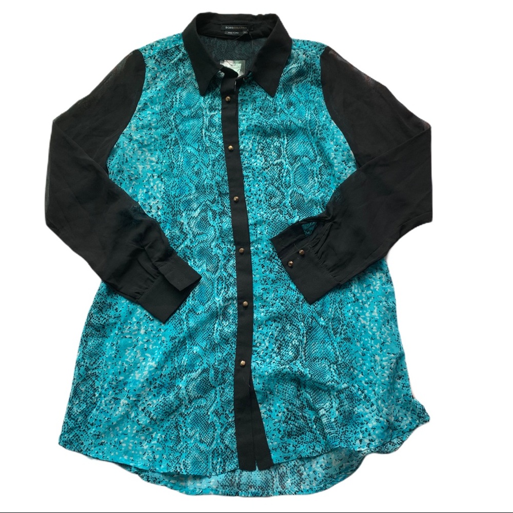NWT BCBGMaxAzria Blue Sheer Snakeskin Button Down Size Small